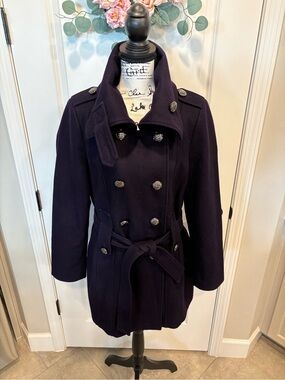 Calvin Klein Purple Wool Blend Belted Pea Coat Jacket Size 12 Late 2000s